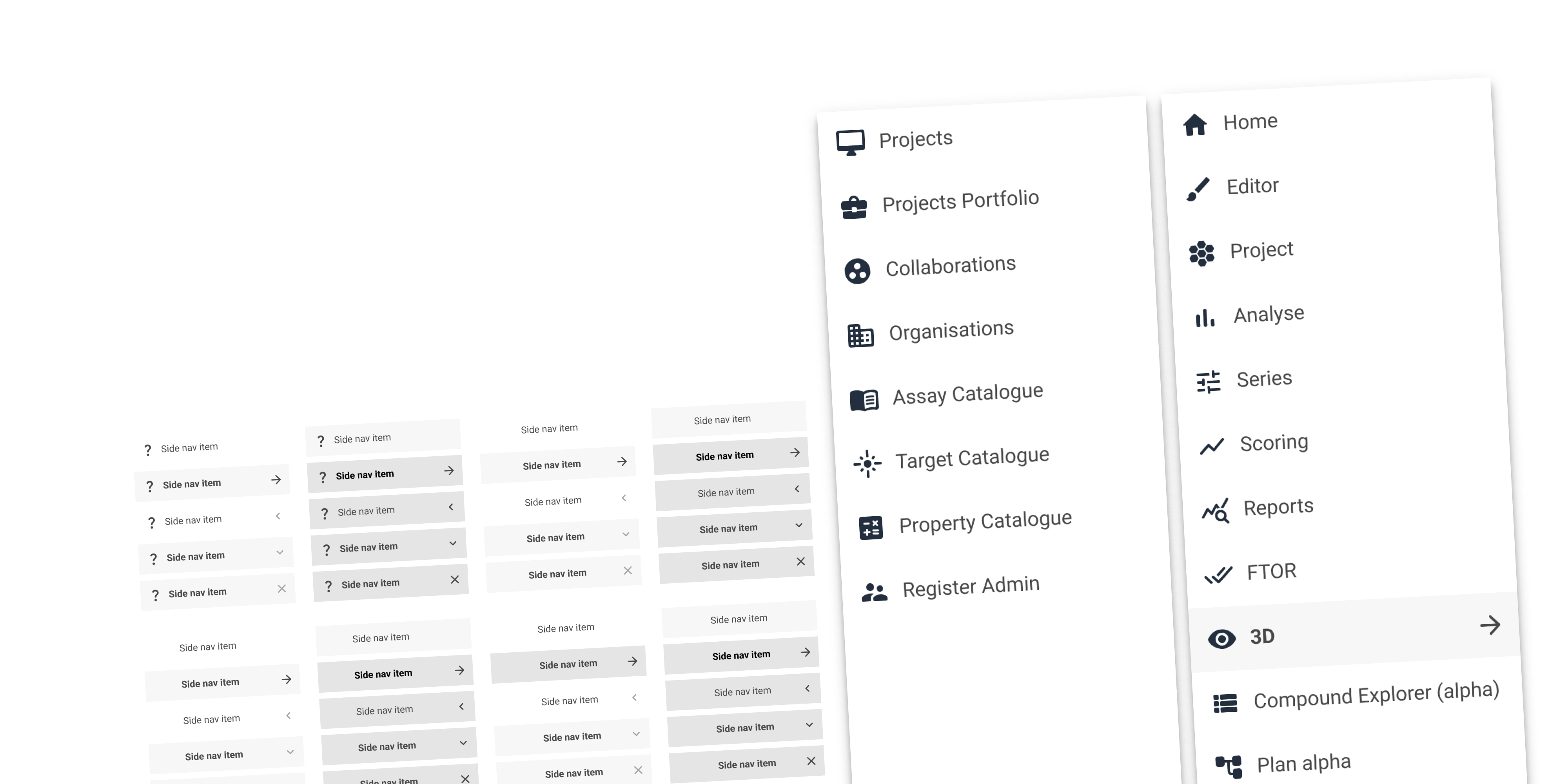 Screenshot of some of the navigation designs and their variations