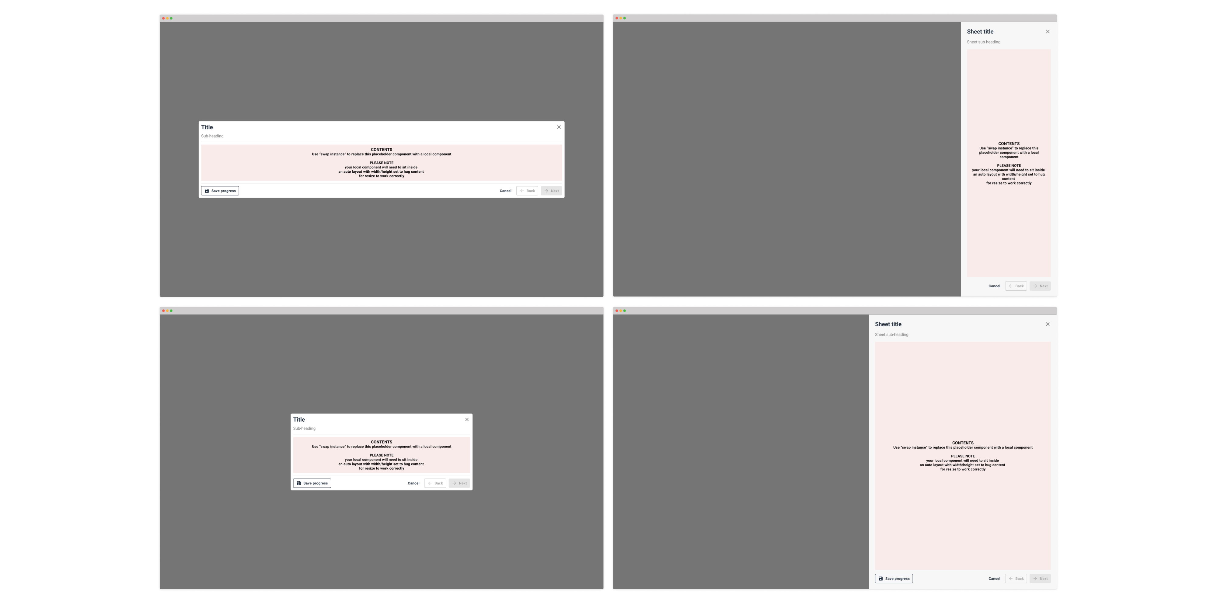 Screenshot showing some of the modals and sheets patterns I developed